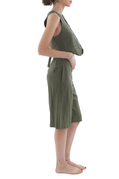 Completo gilet e short da Donna Motel - Militare