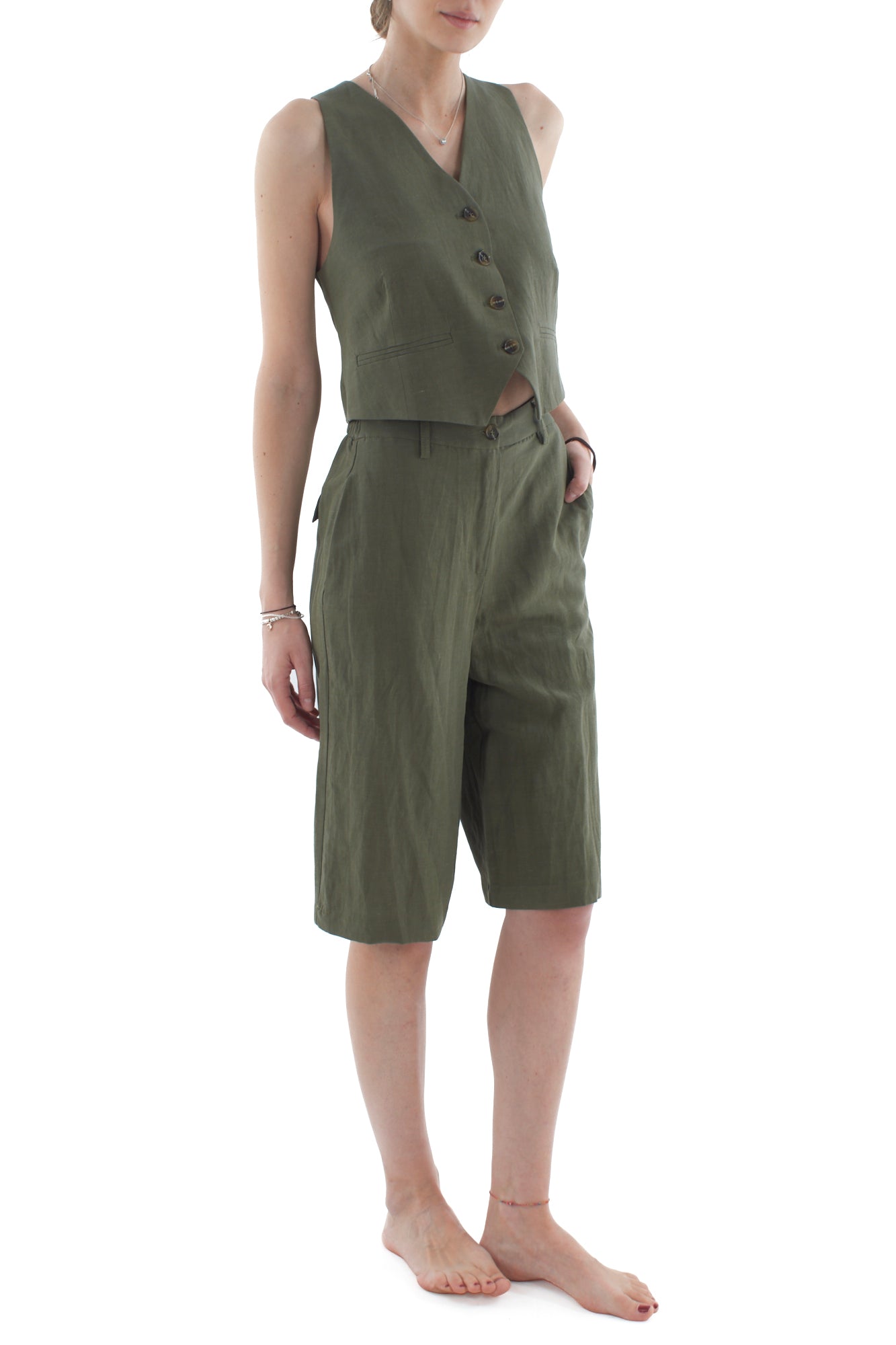 Completo gilet e short da Donna Motel - Militare