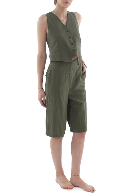 Completo gilet e short da Donna Motel - Militare