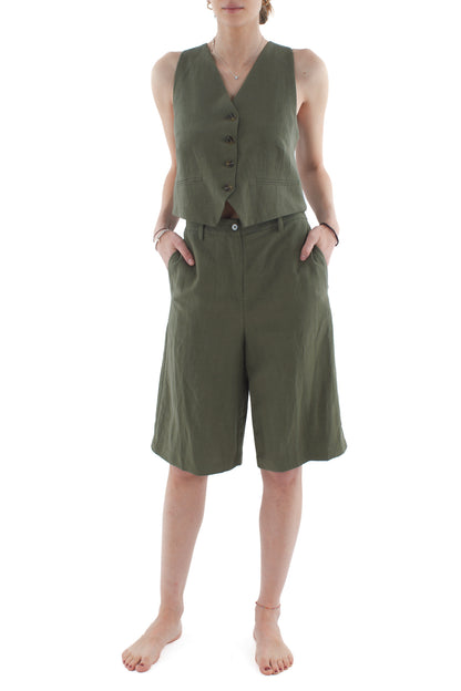 Completo gilet e short da Donna Motel - Militare