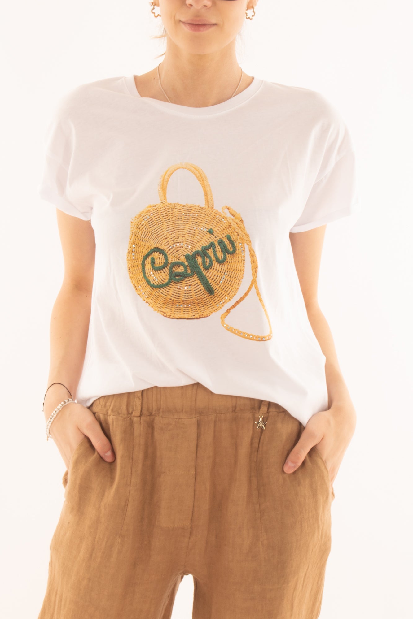 T-shirt con borsa capri da Donna Motel - Bianco