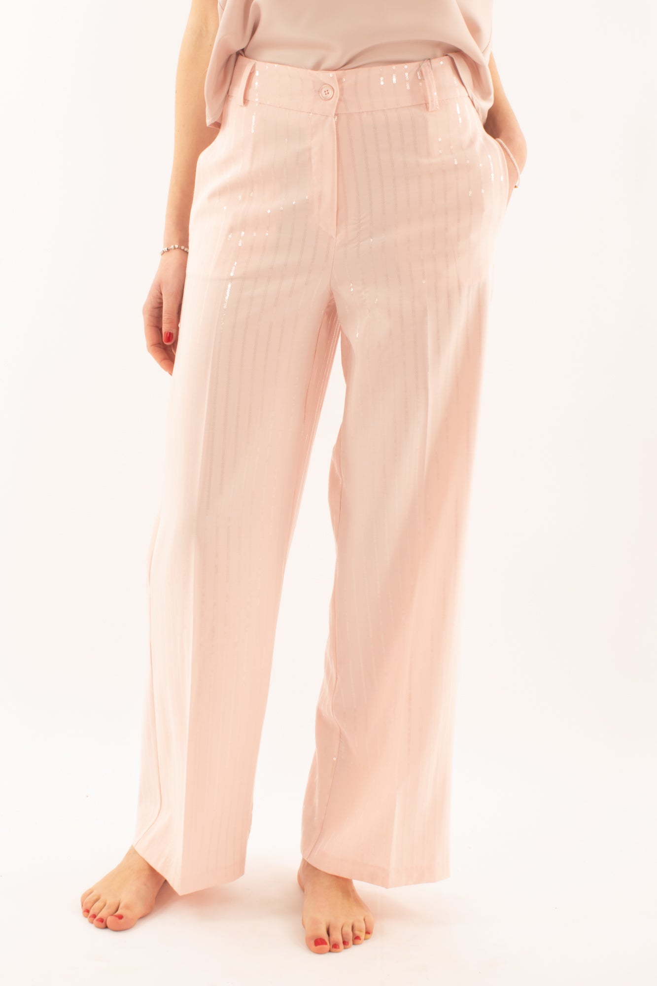 Pantalone con fili di paillettes da Donna Motel - Rosa