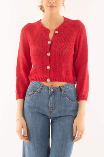 MOTEL Cardigan con bottoni gioiello da Donna Motel - Rosso Rosso