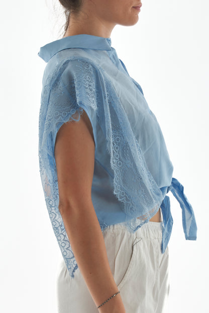 Camicia con pizzo da Donna Motel - Azzurro