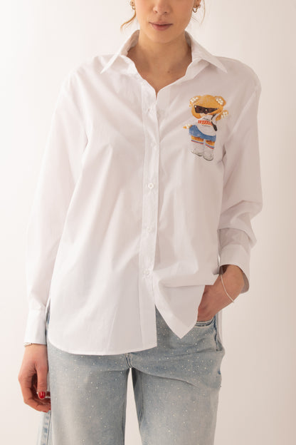 Camicia over orsetto da Donna Motel - Bianco