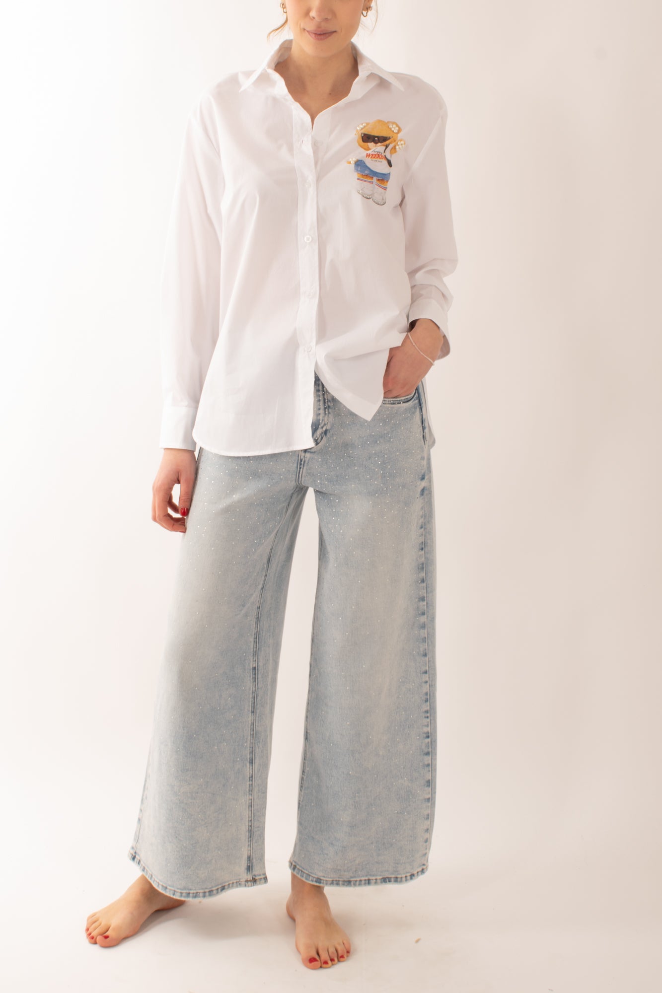 Camicia over orsetto da Donna Motel - Bianco