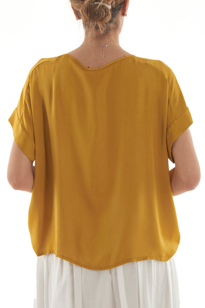 Blusa mezza maica over da Donna Motel - Senape