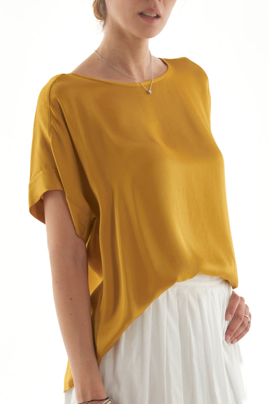 Blusa mezza maica over da Donna Motel - Senape
