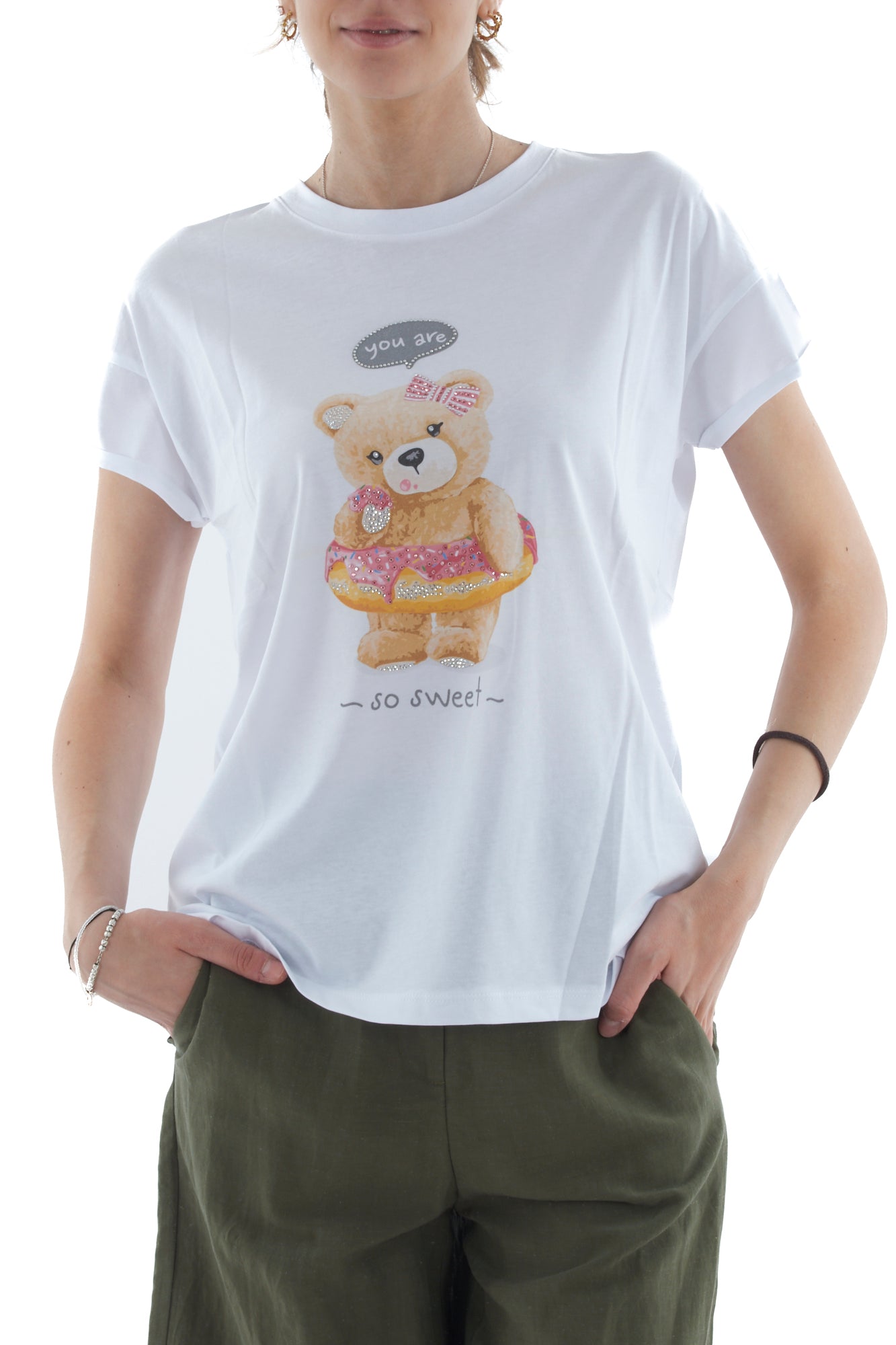 T-shirt con orsetto da Donna Motel - Bianco