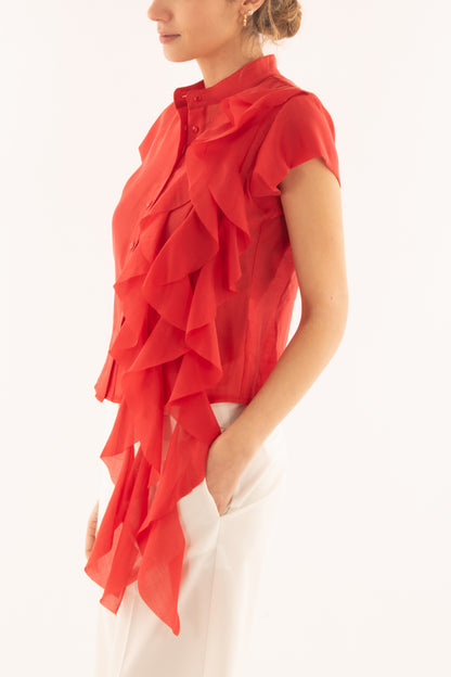 Camicia con voilà da Donna Motel - Rosso