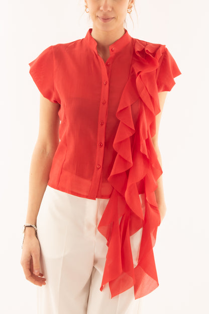 Camicia con voilà da Donna Motel - Rosso