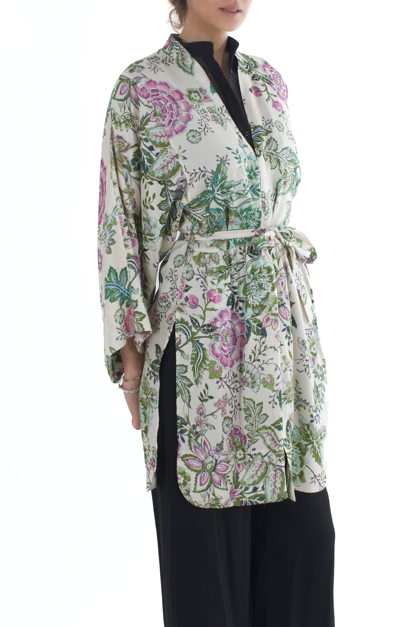 Kimono a fiori da Donna Motel - Burro