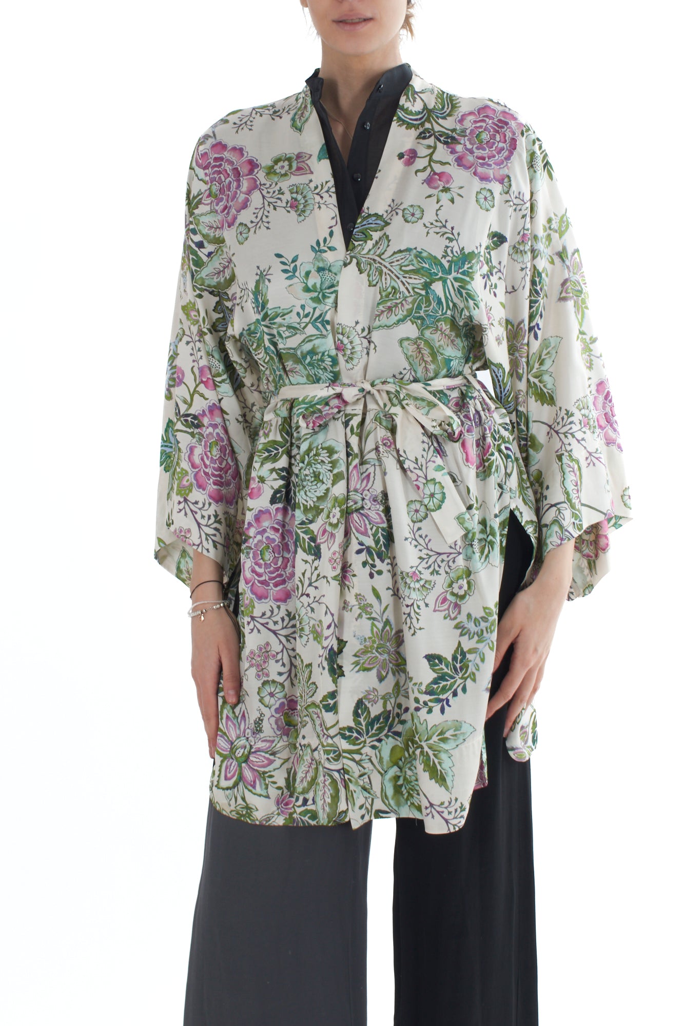 Kimono a fiori da Donna Motel - Burro