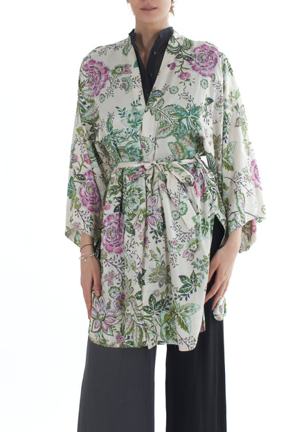 Kimono a fiori da Donna Motel - Burro