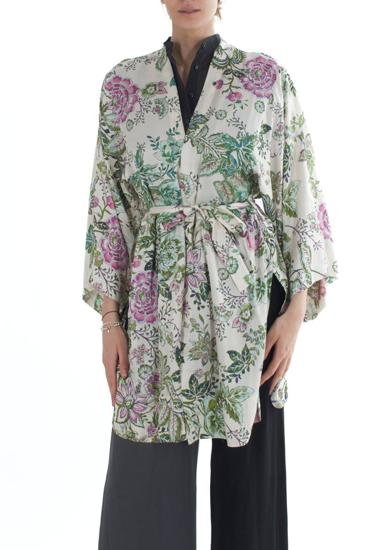 Kimono a fiori da Donna Motel - Burro