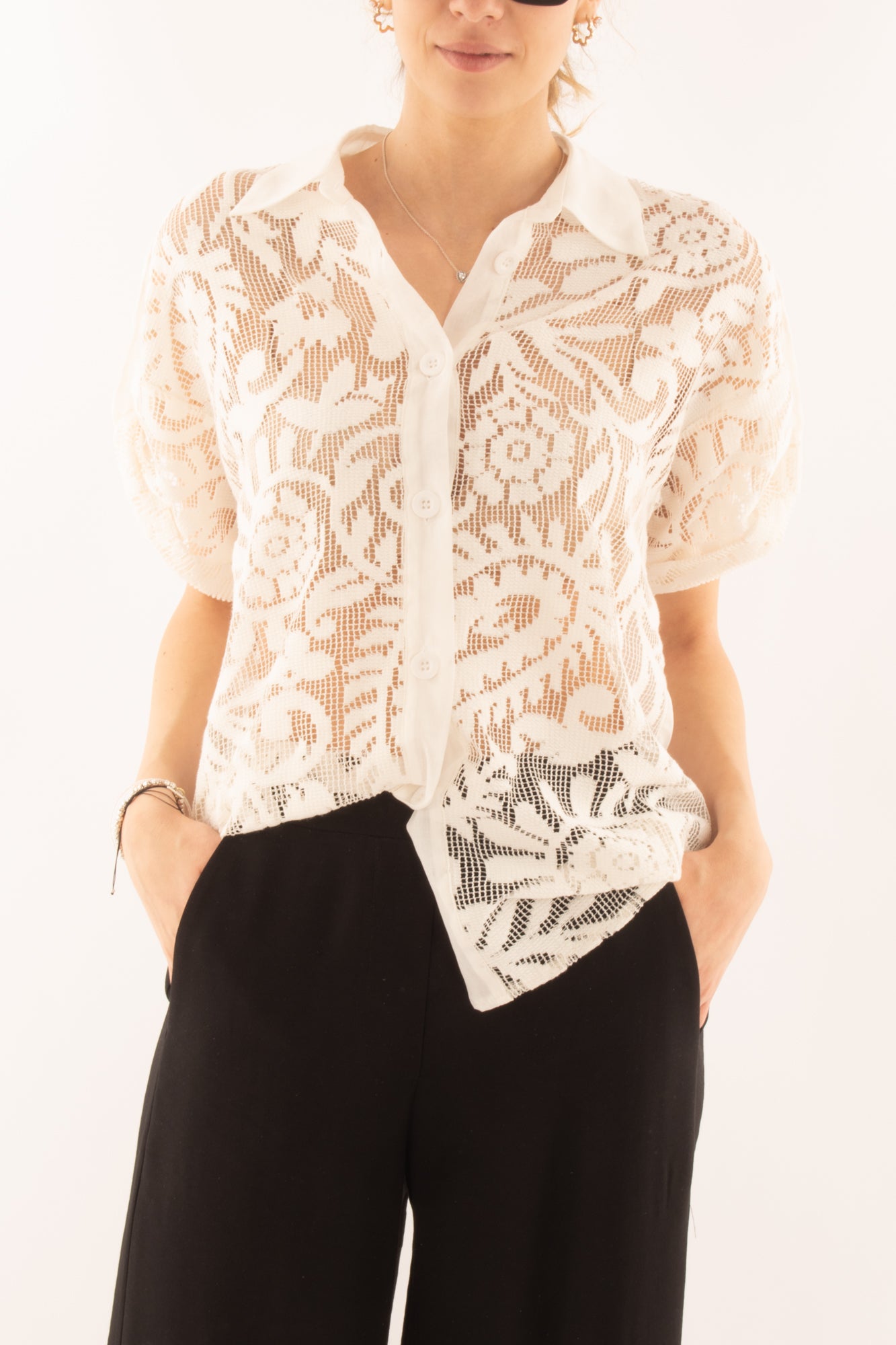 Camicia di pizzo da Donna Motel - Naturale