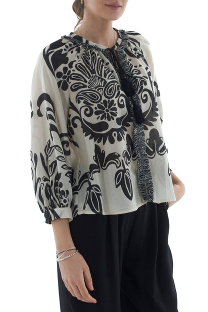 Camicia fantasia da Donna - Motel - Nero