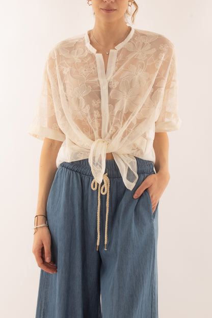 Camicia di pizzo da Donna Motel - Panna