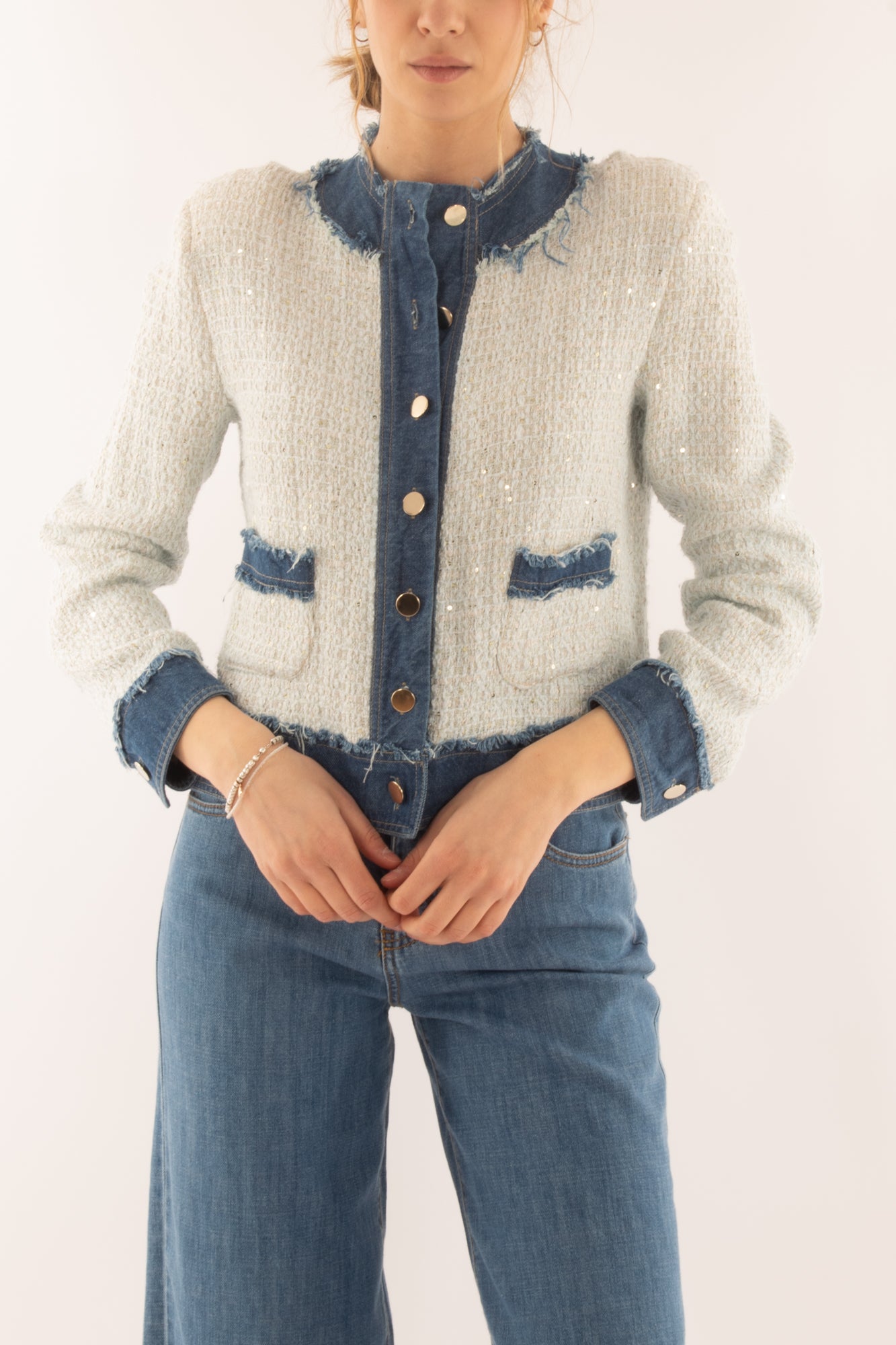 Giacca chanel con profili da Donna Motel - Bianco