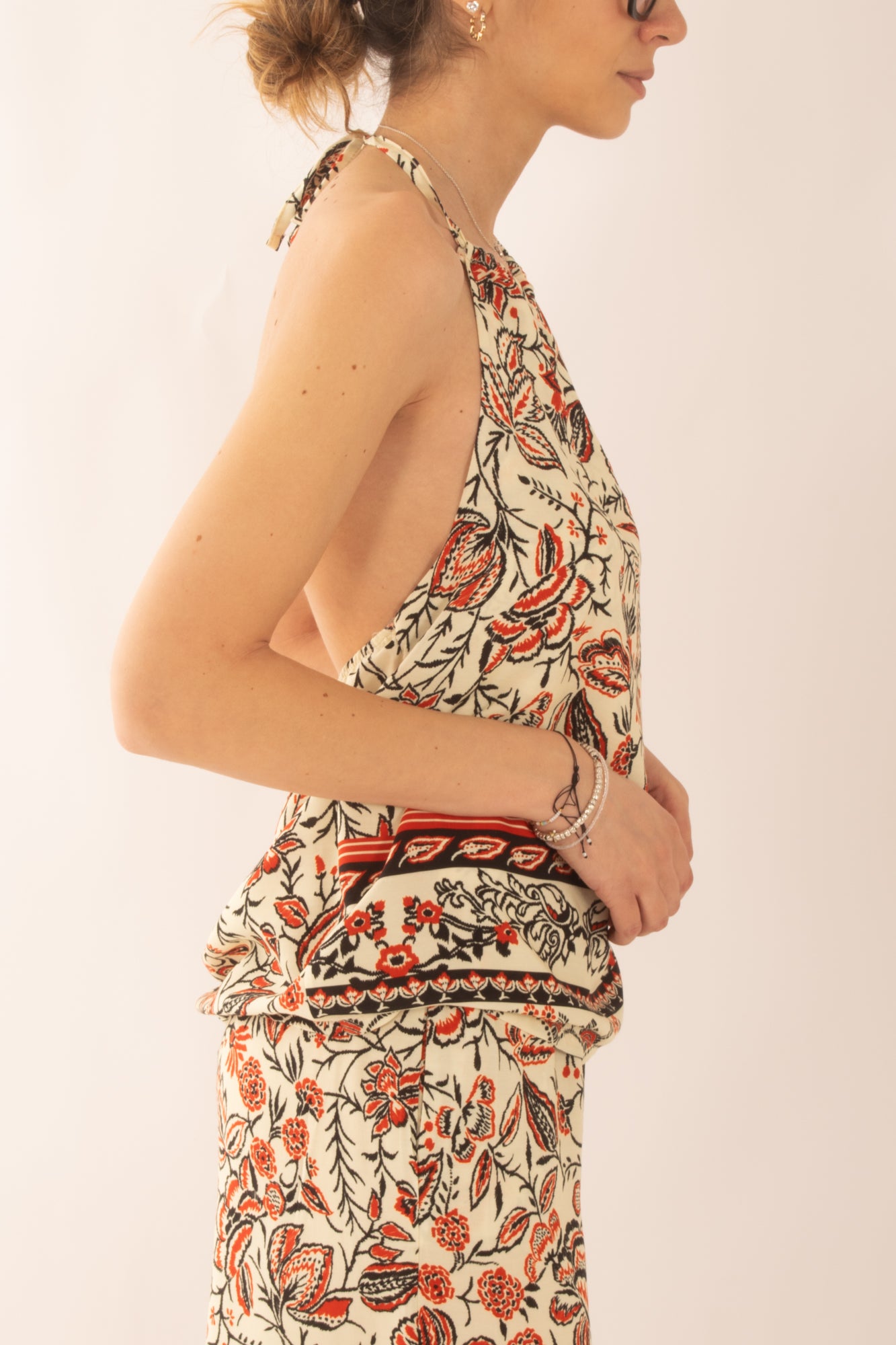 Top fiorato allacciato al collo da Donna Panna - Saiph