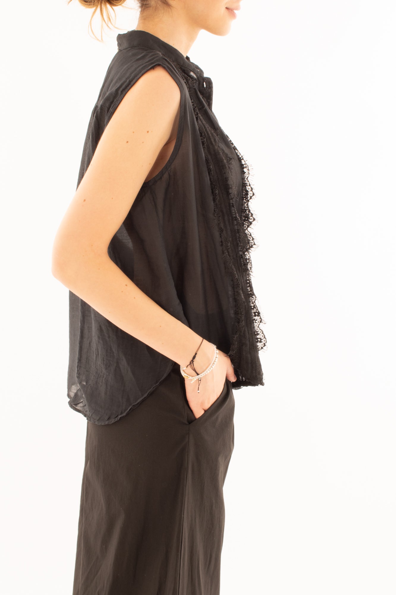 Camicia misto seta con pizzo da Donna Souvenir - Nero