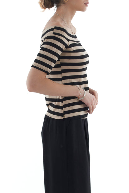Maglia con scollo a barca rigata da Donna Souvenir - Nero