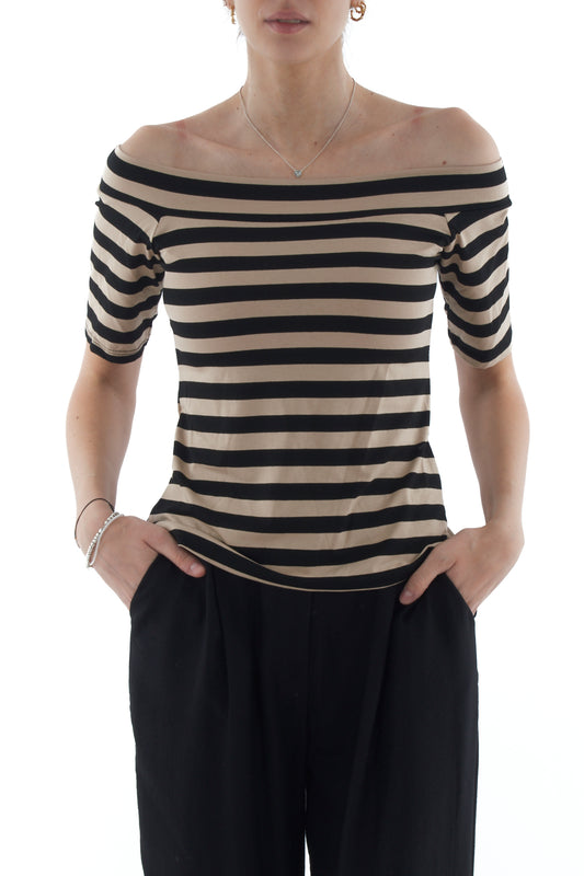 Maglia con scollo a barca rigata da Donna Souvenir - Nero