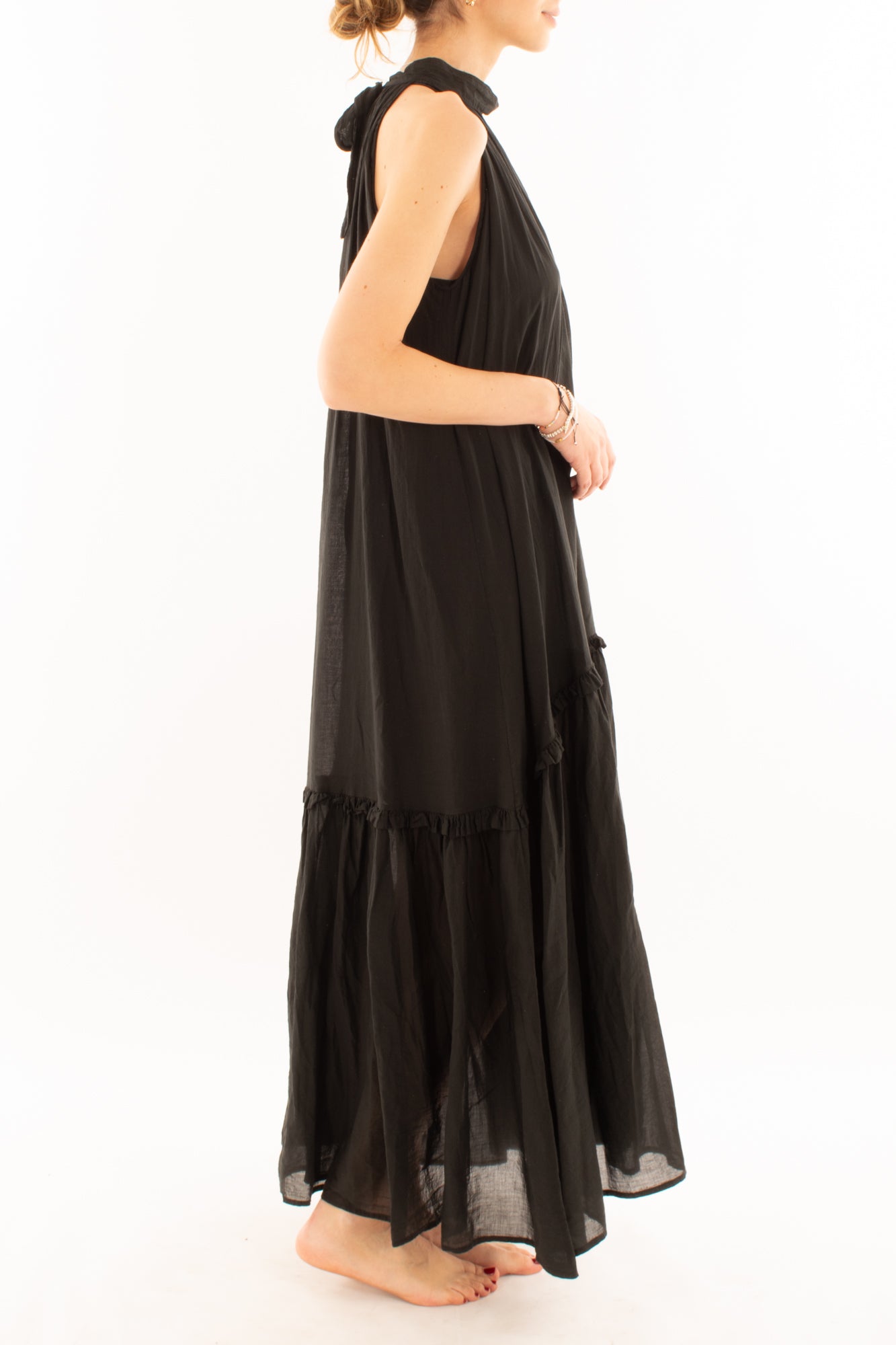 Abito lungo con balza da Donna Souvenir - Nero