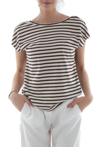 T- shirt rigata con scollatura da Donna Souvenir - Burro