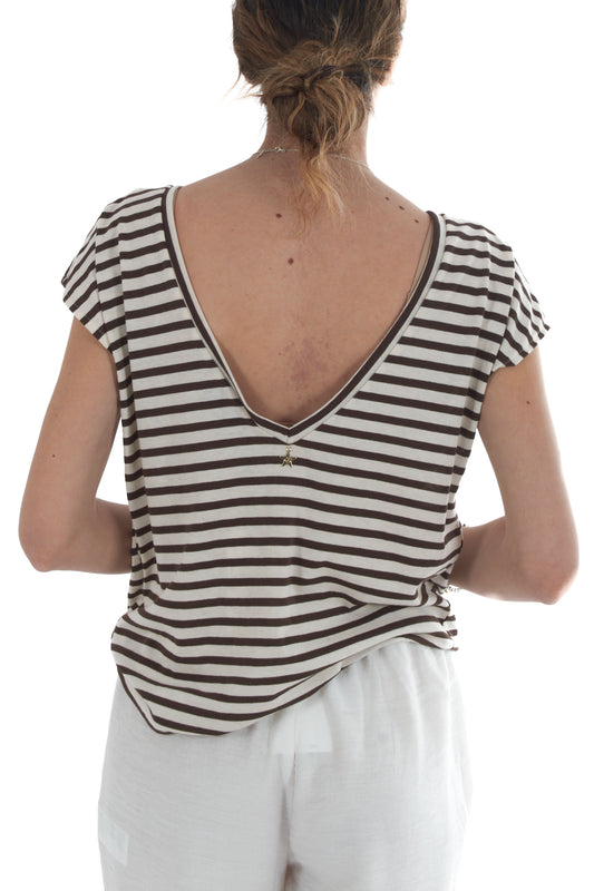 T- shirt rigata con scollatura da Donna Souvenir - Burro