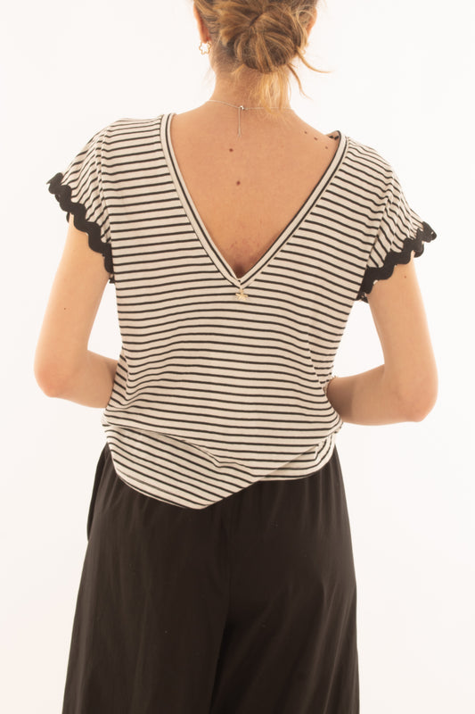 T-shirt rigata con ricami da Donna Souvenir- Burro