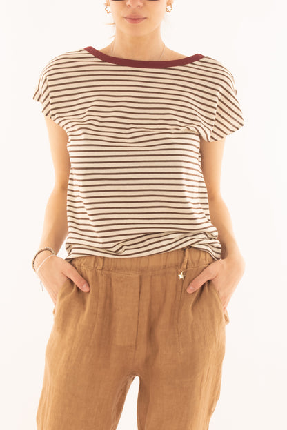 T-shirt rigata con profili da Donna Souvenir - Moro