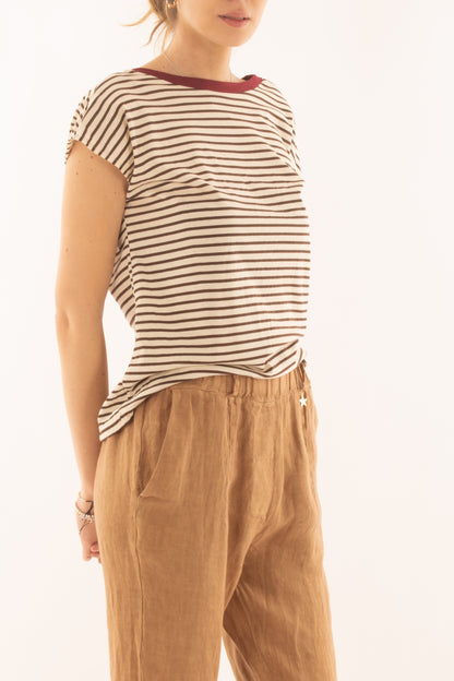 T-shirt rigata con profili da Donna Souvenir - Moro
