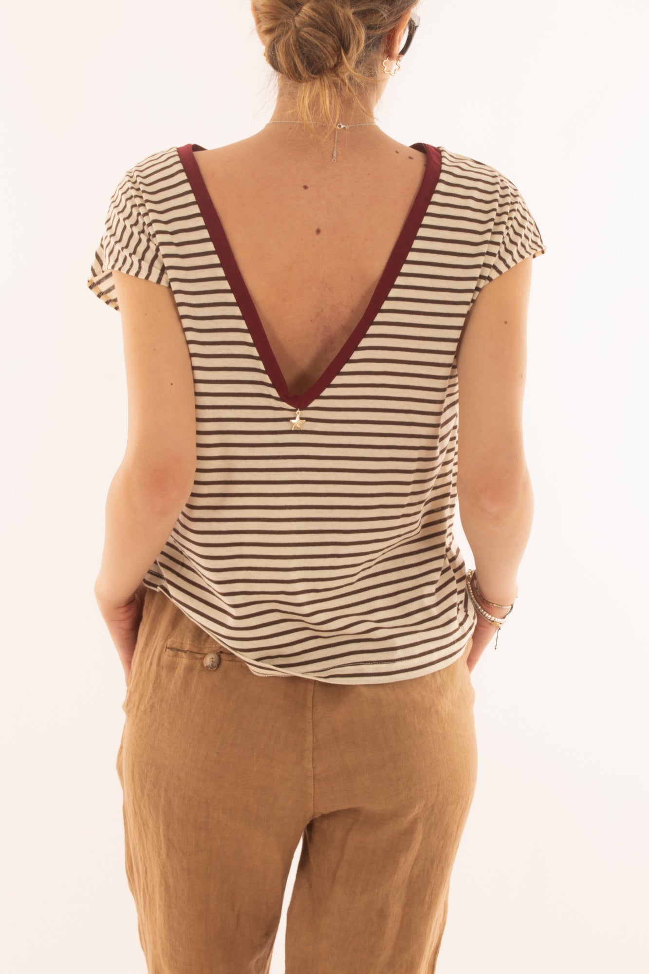 T-shirt rigata con profili da Donna Souvenir - Moro