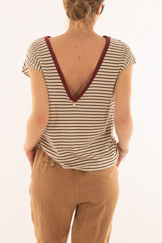 T-shirt rigata con profili da Donna Souvenir - Moro
