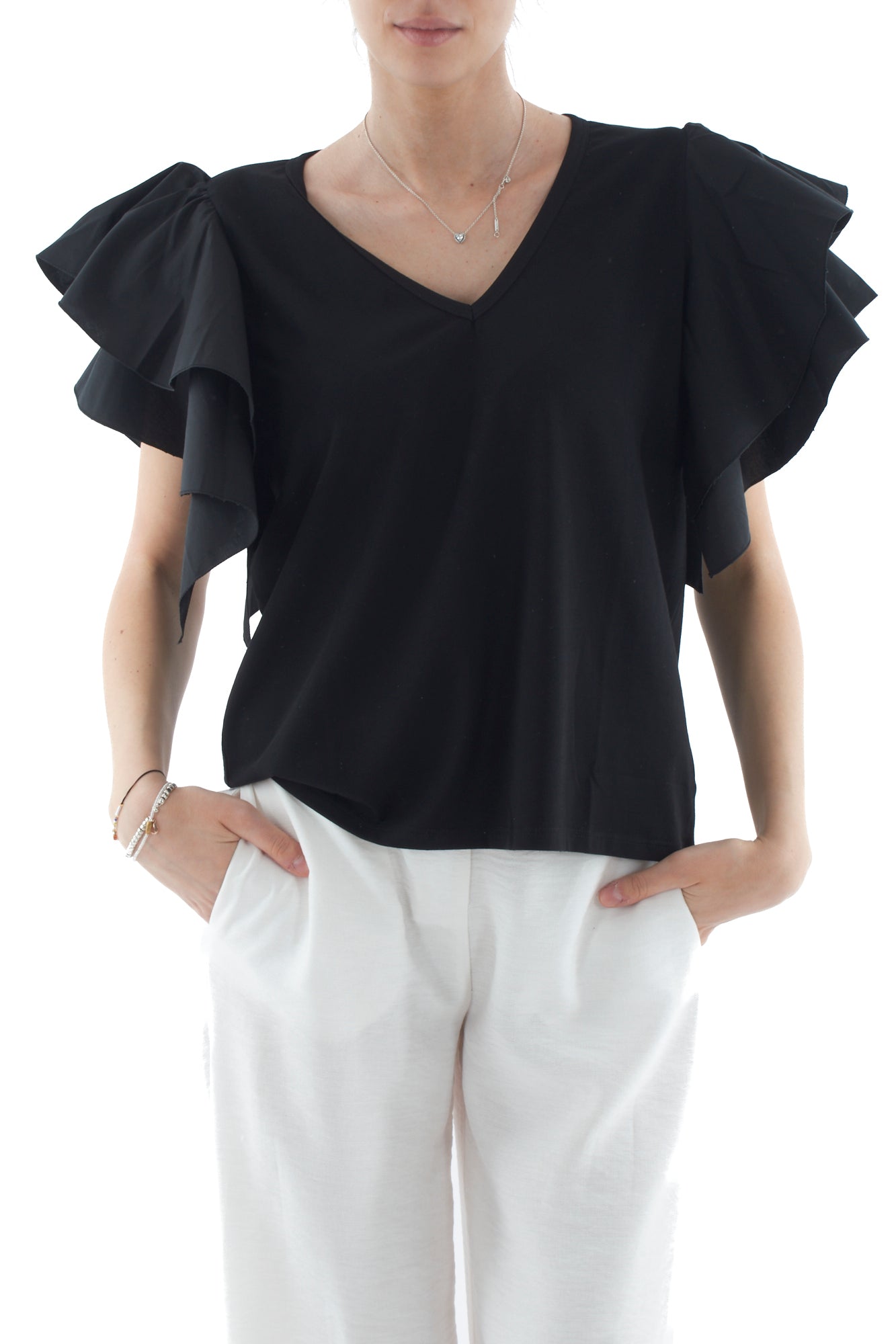 T- shirt con voila' da Donna Susy mix - Nero