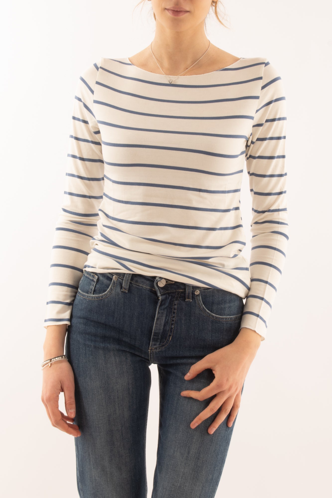 Maglia rigata a barca da Donna Susy mix - Nero