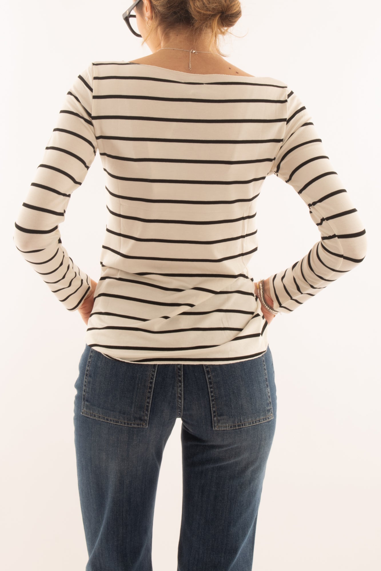 Maglia rigata a barca da Donna Susy mix - Nero