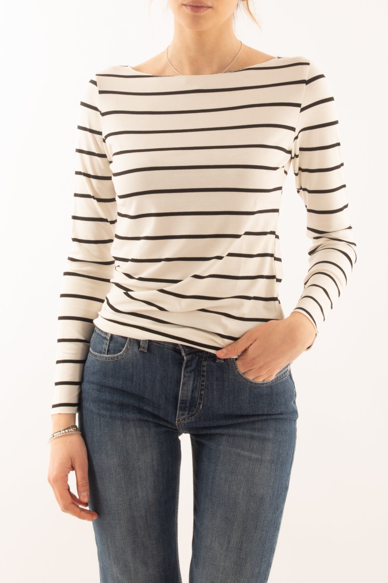 Maglia rigata a barca da Donna Susy mix - Nero