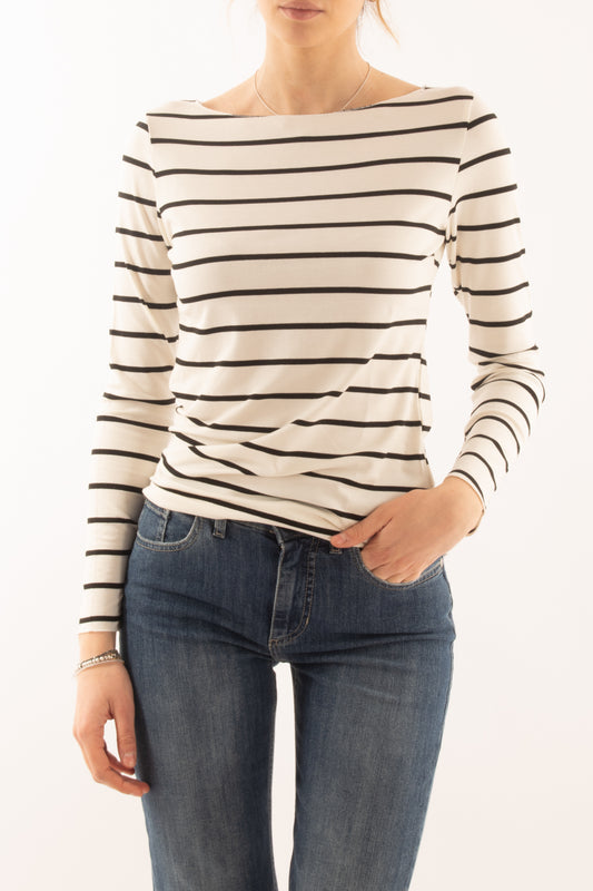 Maglia rigata a barca da Donna Susy mix - Nero