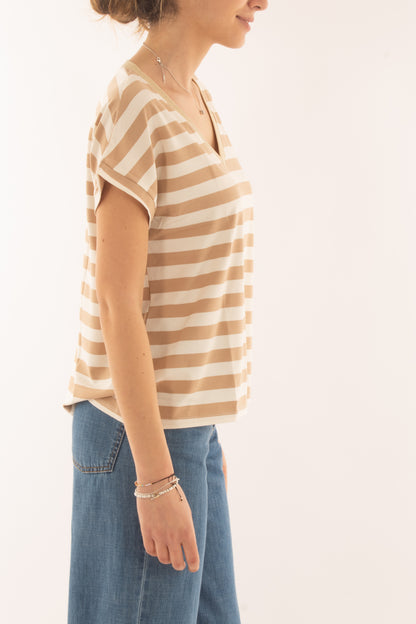 T-shirt rigata da donna Susy mix - Beige