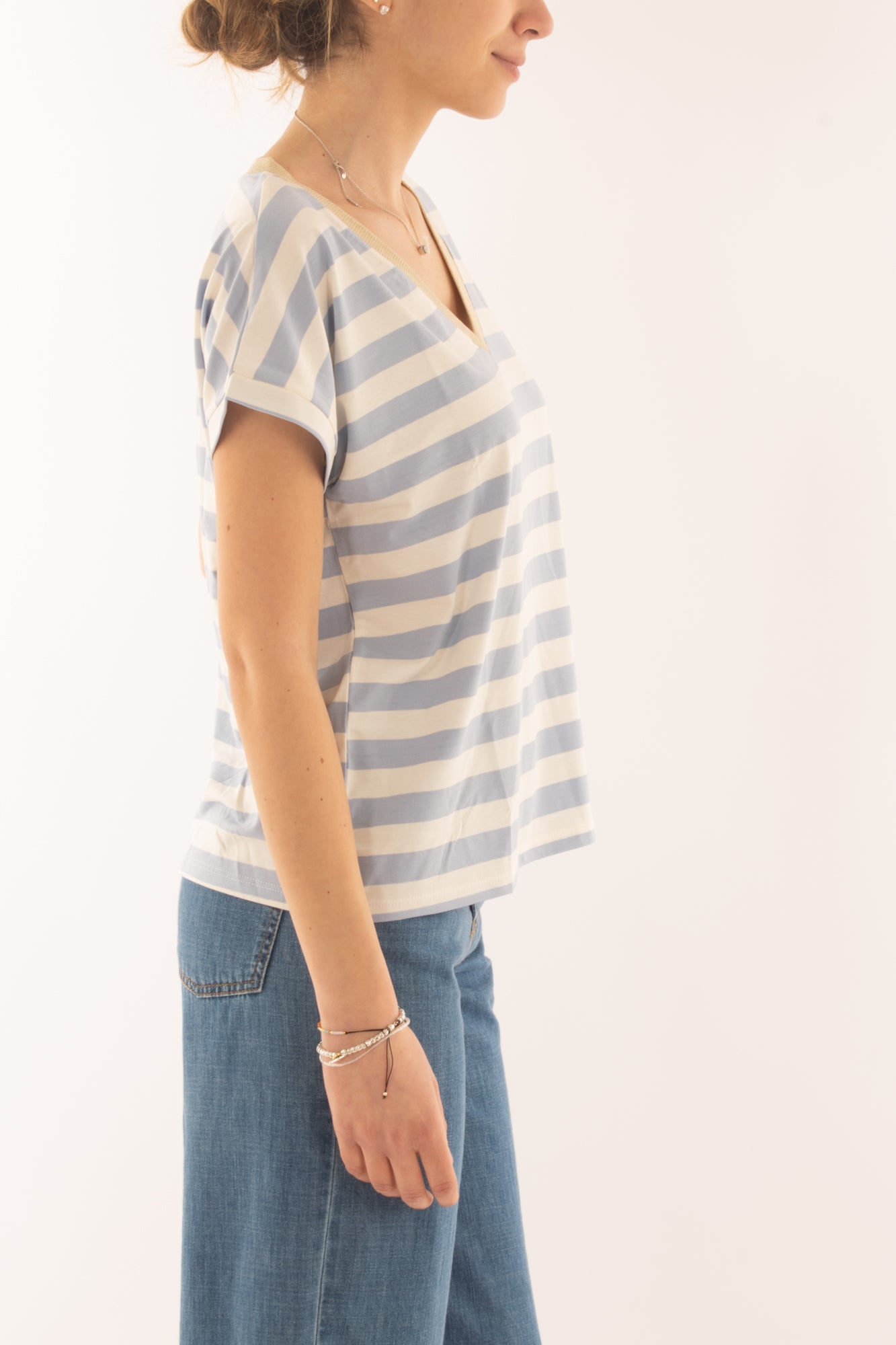 T-shirt rigata da donna Susy mix - Celeste