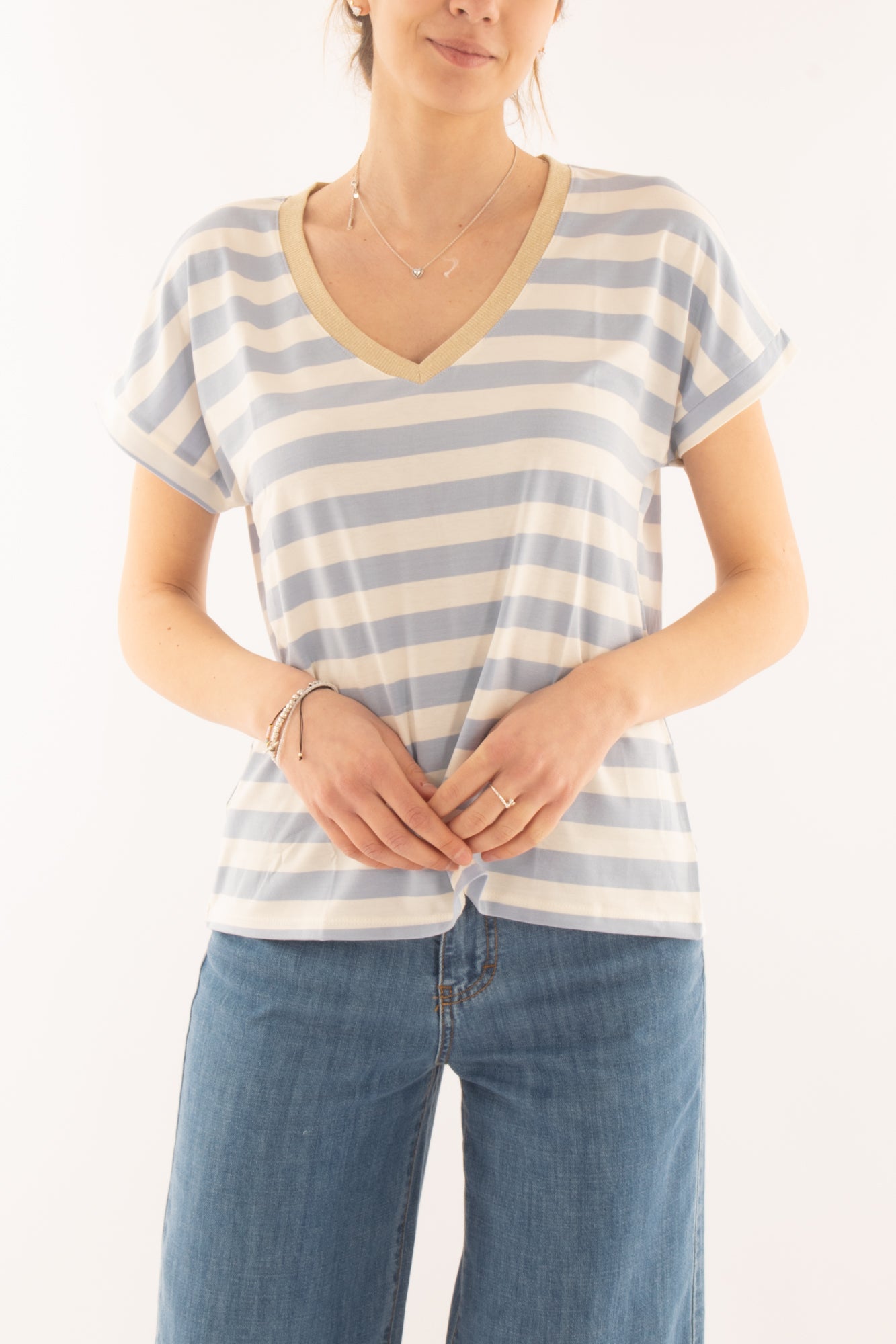 T-shirt rigata da donna Susy mix - Celeste