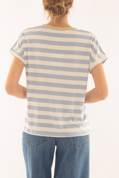 T-shirt rigata da donna Susy mix - Celeste