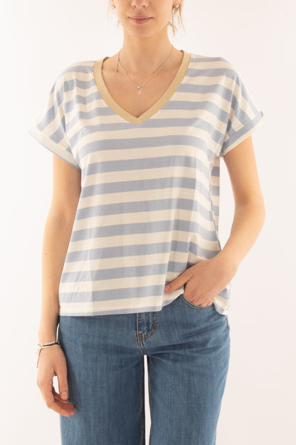 T-shirt rigata da donna Susy mix - Celeste