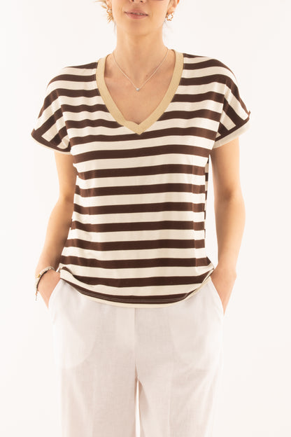 SUSY MIX T-shirt rigata da donna Susy mix - Cioccolato Cioccolato