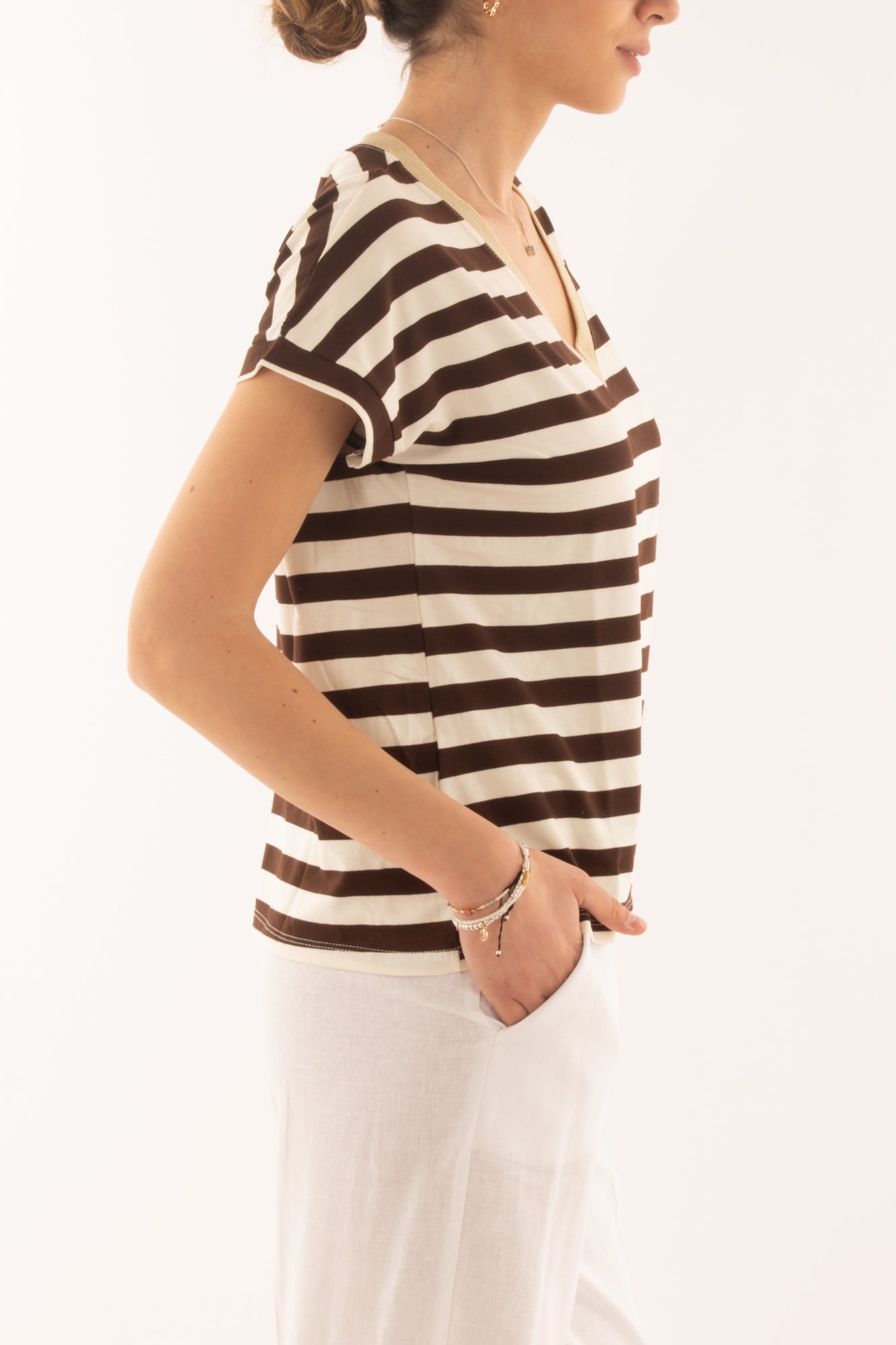 T-shirt rigata da donna Susy mix - Cioccolato