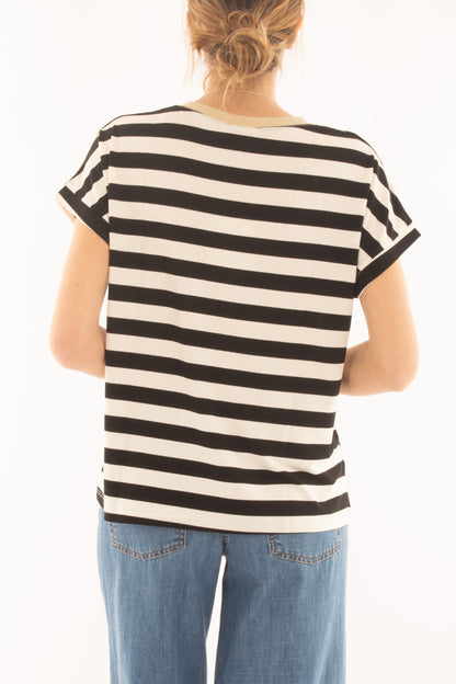 T-shirt rigata da donna Susy mix - Nero