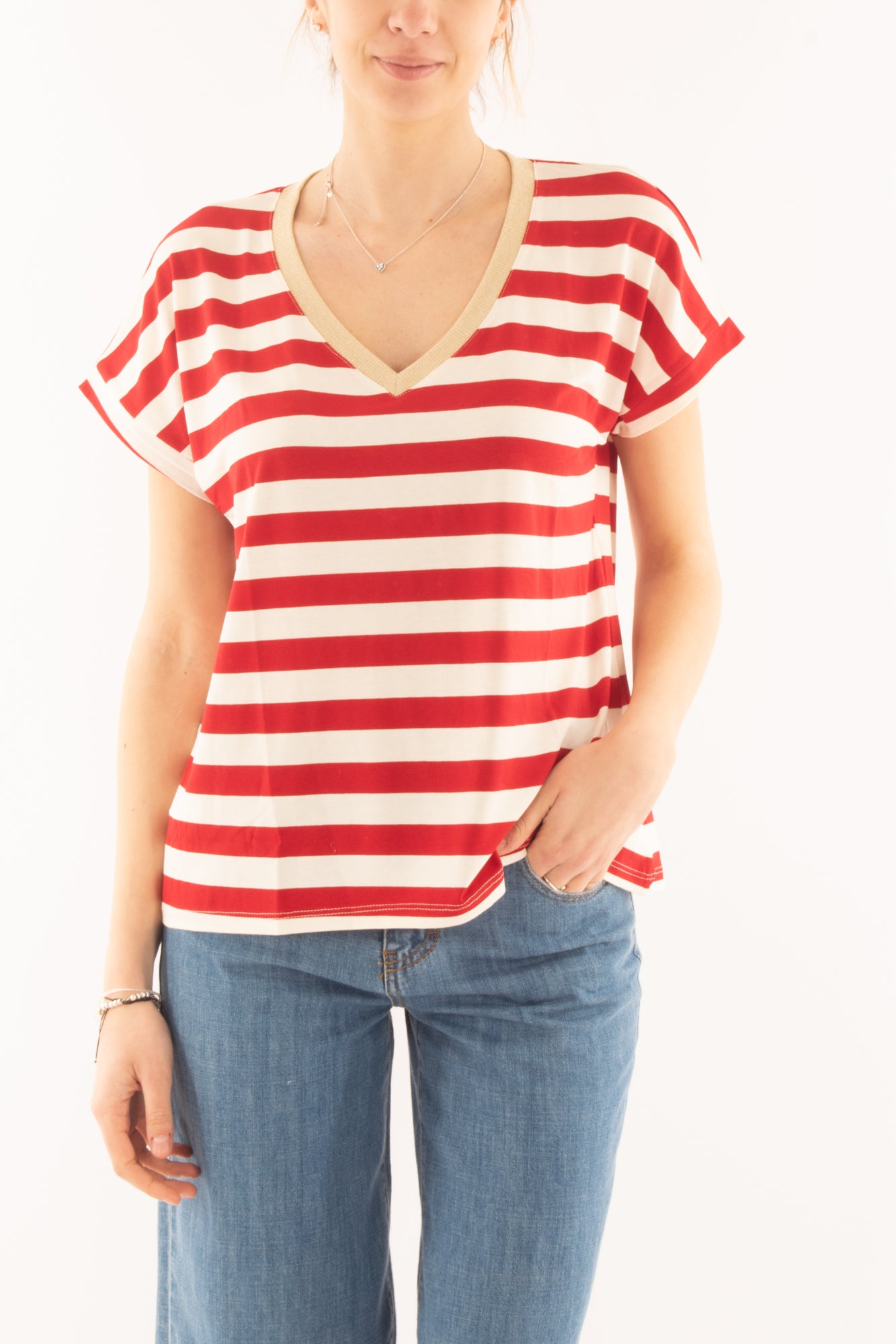 T-shirt rigata da donna Susy mix - Rosso