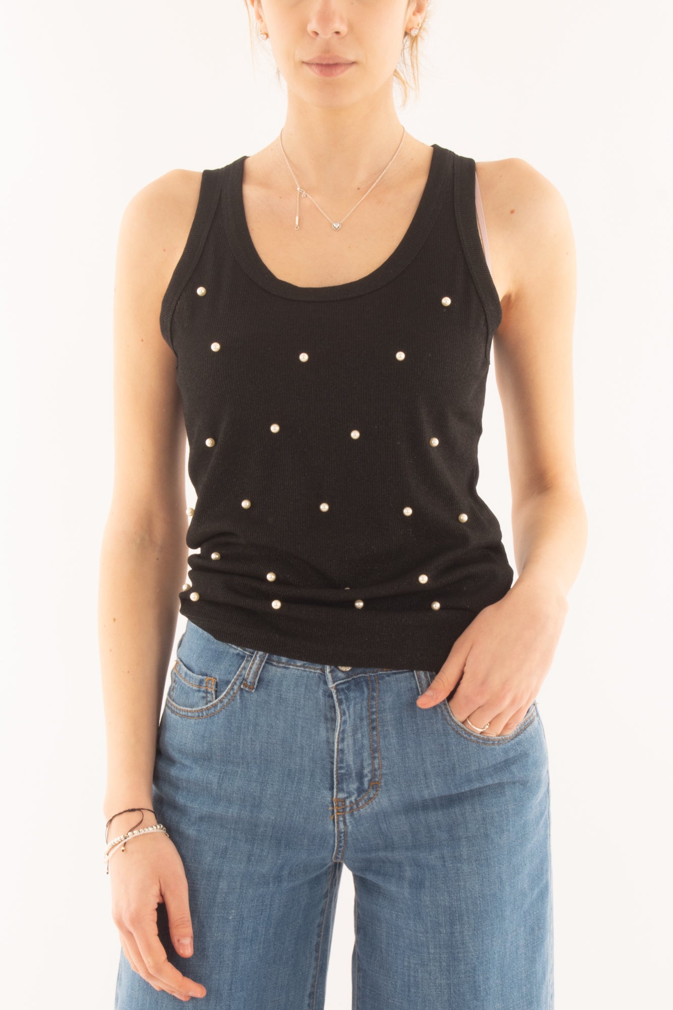 Canottiera con perle da Donna Susy mix - Nero